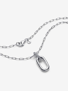 Silver necklace with a clasp on a white background