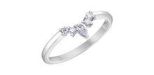 Load image into Gallery viewer, White gold ring with diamond accents on a white background
