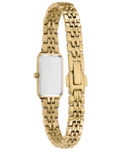 Load image into Gallery viewer, Gold toned watch showing the stainless steel case back
