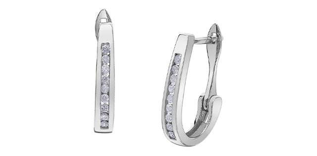 White Gold Channel Set Diamond J Hoops  .15ct Fifth Avenue Jewellers
