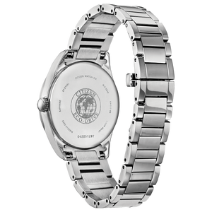 Silver watch with metal band on a white background