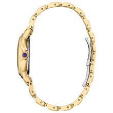 Load image into Gallery viewer, Gold watch with a blue gemstone on a white background
