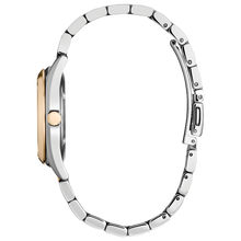 Load image into Gallery viewer, Close-up of a silver watch with a rose gold accent on a white background
