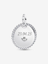 Load image into Gallery viewer, Silver pendant with engraved date and bells design on a white background
