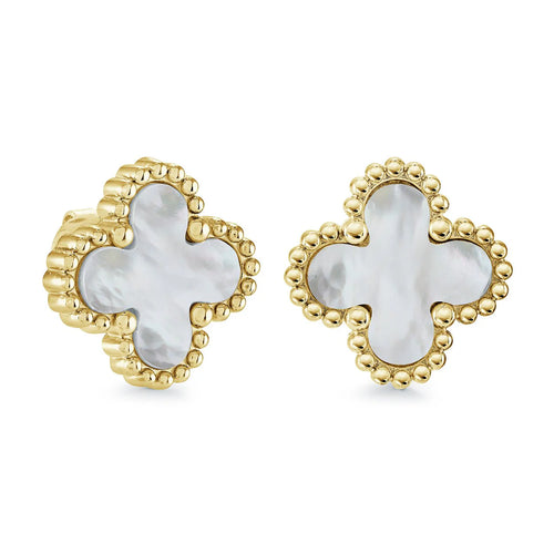 Gold Ion-Plated Stainless Steel Clover Mother Of Pearl Earrings Fifth Avenue Jewellers Kamloops BC