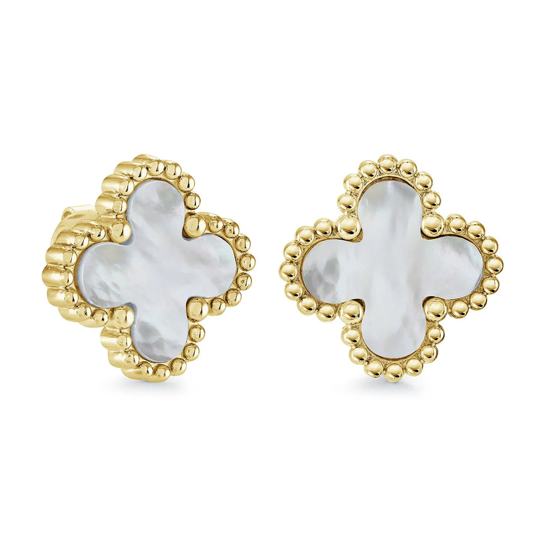 Gold Ion-Plated Stainless Steel Clover Mother Of Pearl Earrings Fifth Avenue Jewellers Kamloops BC