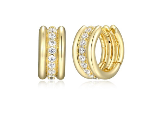 Goddess Gold Plated Three Row CZ Huggie Earrings Fifth Avenue Jewellers