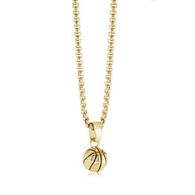 Load image into Gallery viewer, Gold necklace with a basketball pendant on a white background
