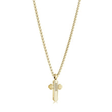 Load image into Gallery viewer, Gold IP Micro cross with white CZ on a white background
