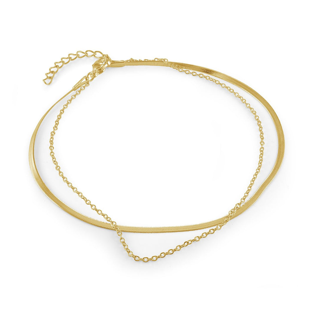 Herringbone and Oval Link Layered Bracelet Gold Ion Plated Stainless Steel Fifth Avenue Jewellers