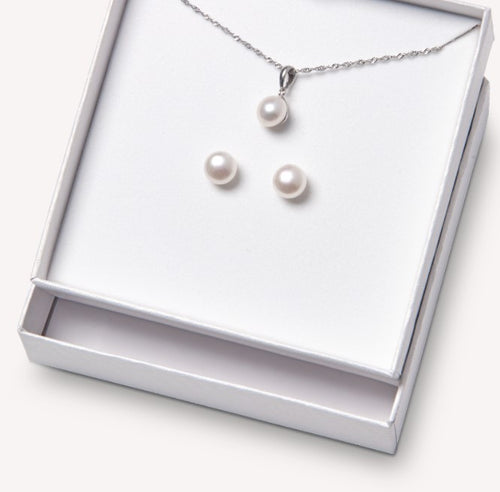 Katy Pearl Pendant and Stud Earrings Set White Pearl Fifth Avenue Jewellers Kamloops BC