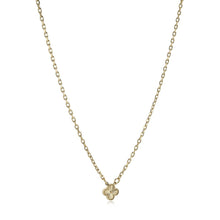 Load image into Gallery viewer, Gold necklace with a small clover  pendant on a white background
