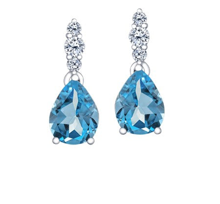 Maple Leaf Diamond and Blue Topaz Dangle Earrings Fifth Avenue Jewellers Kamloops BC