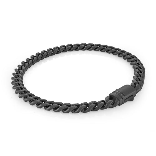 Matte Black Curb Link Bracelet With Black CZ Fifth Avenue Jewellers Kamloops BC
