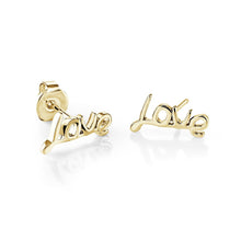 Load image into Gallery viewer, Gold 'LOVE' earrings on a white background
