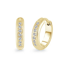 Load image into Gallery viewer, Gold hoop earrings with embedded CZ on a white background
