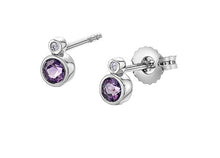 Load image into Gallery viewer, Minimalist Amethyst Stud Earrings Detail of post and back
