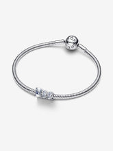 Load image into Gallery viewer, Silver bracelet with a clear gemstone on a white background
