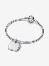 Load image into Gallery viewer, Silver bracelet with a square-shaped charm on a white background
