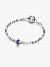 Load image into Gallery viewer, Silver bracelet with a blue bead on a white background
