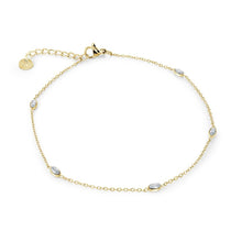 Load image into Gallery viewer, Gold coloured bracelet with small stones on a white background

