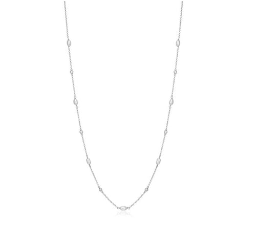 Pearl Bead & CZ Station Necklace Fifth Avenue Jewellers