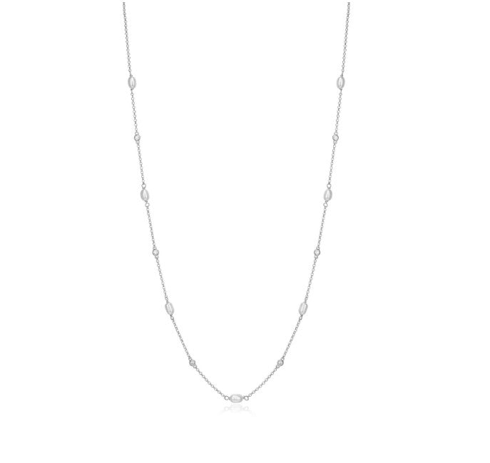 Pearl Bead & CZ Station Necklace Fifth Avenue Jewellers