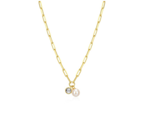 Pearl and Diamond Paperclip Necklace Fifth Avenue Jewellers Kamloops BC