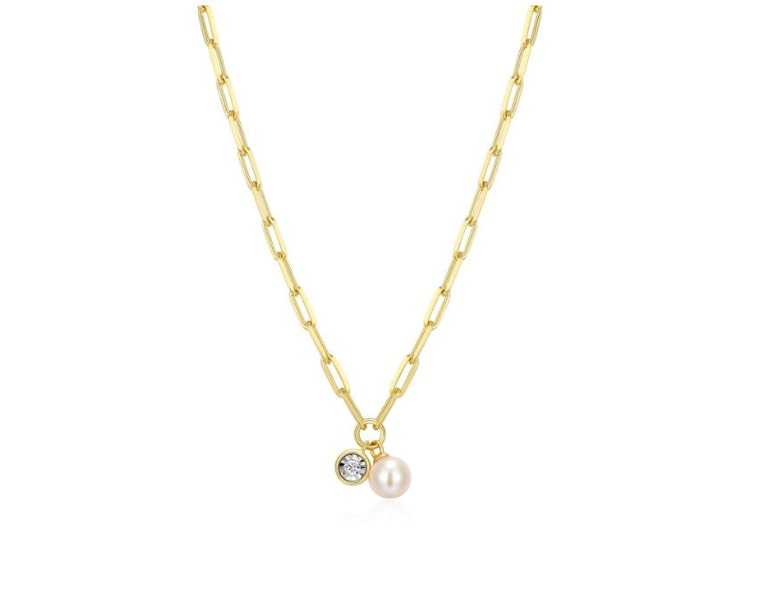 Pearl and Diamond Paperclip Necklace Fifth Avenue Jewellers Kamloops BC