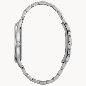 Silver watch band on a white background