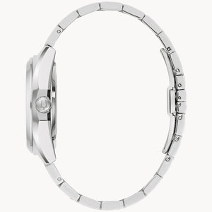 Silver watch with a white background
