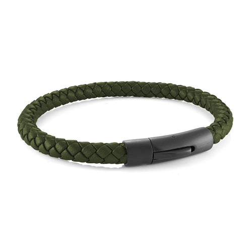 Push Clasp Army Green Leather Bracelet Fifth Avenue Jewellers