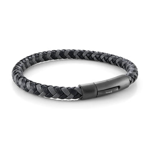 Push Clasp Grey and Navy Leather Bracelet Fifth Avenue Jewellers
