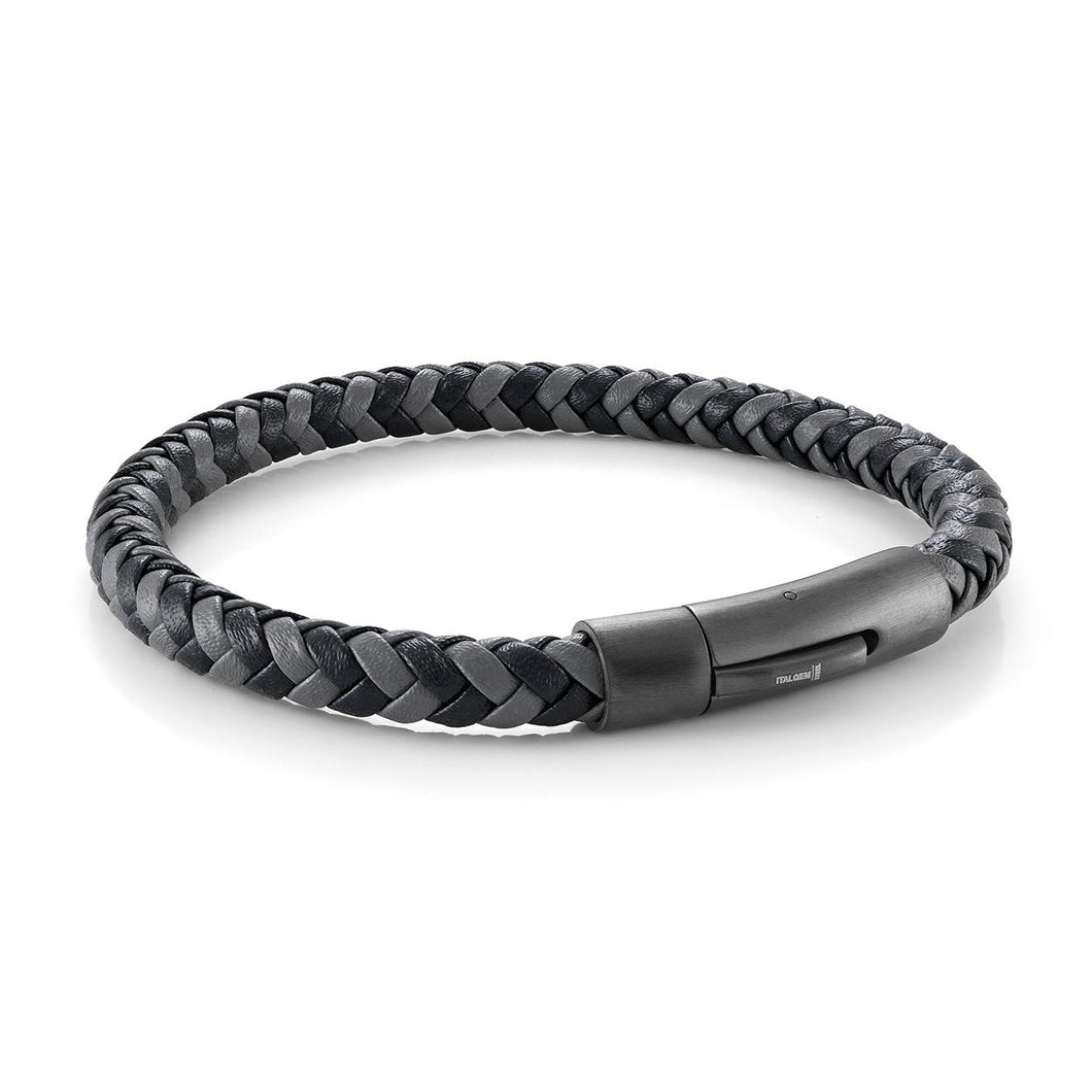 Push Clasp Grey and Navy Leather Bracelet Fifth Avenue Jewellers