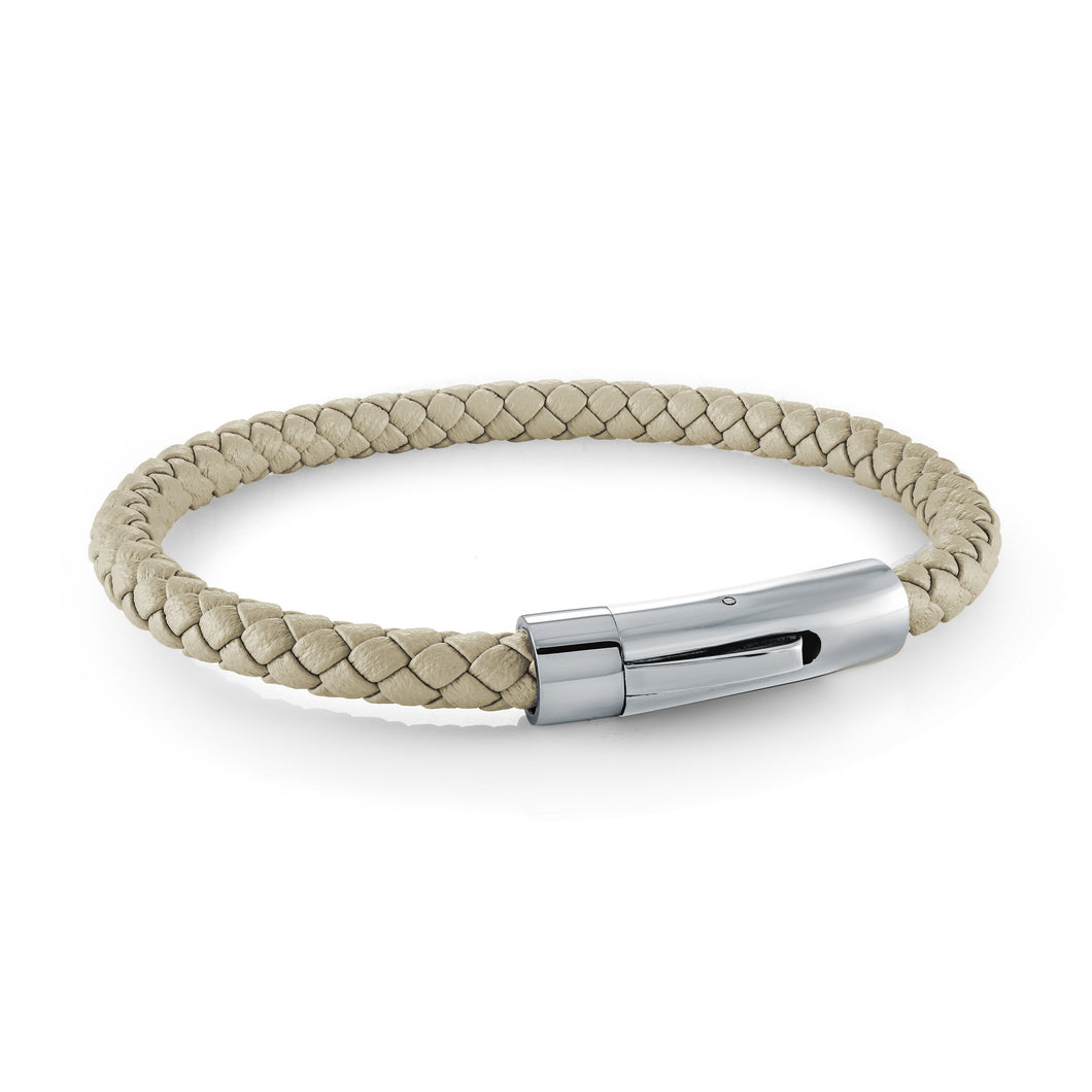Push Clasp Oatmeal Leather Bracelet