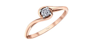 Rose gold ring with a diamond on a white background