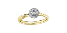 Load image into Gallery viewer, Gold ring with a diamond halo on a white background
