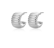 Load image into Gallery viewer, Ribbed Half Hoop Earrings Silver Fifth Avenue Jewellers

