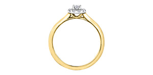 Gold ring with a diamond on a white background profile view