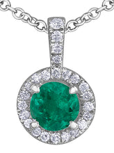 Load image into Gallery viewer, Round Emerald With Diamond Halo Necklace Fifth Avenue Jewellers
