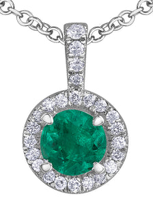 Round Emerald With Diamond Halo Necklace Fifth Avenue Jewellers