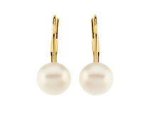 Load image into Gallery viewer, Round Pearl Leverback Earrings Yellow Gold Fifth Avenue Jewellers Kamloops BC
