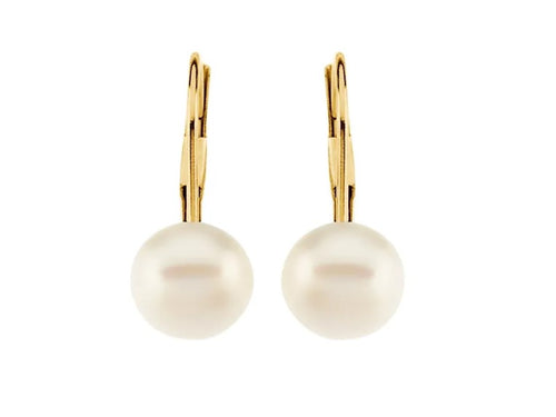 Round Pearl Leverback Earrings Yellow Gold Fifth Avenue Jewellers Kamloops BC