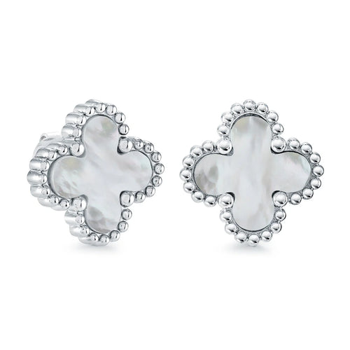 Stainless Steel Luck Clover Mother of Pearl earrings Fifth Avenue Jewellers Kamloops BC