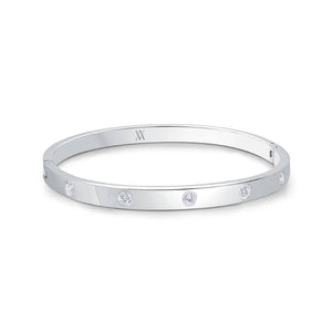 Silver bracelet with six CZ on a white background