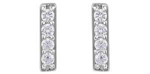 Small Diamond Bar Stud Earrings in White Gold 