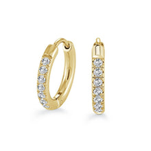 Load image into Gallery viewer, Gold hoop earrings with embedded CZ on a white background
