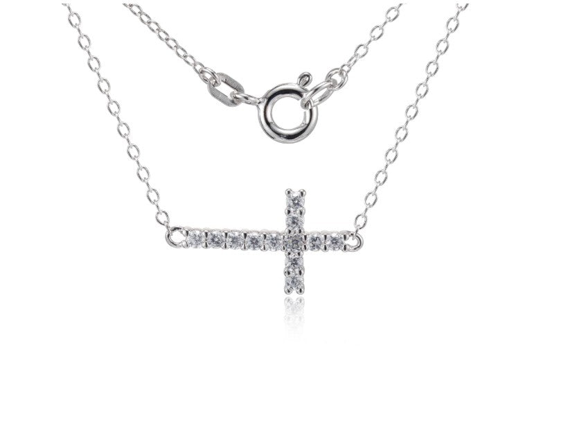 Sparkling Sideways Cross Necklace Fifth Avenue Jewellers
