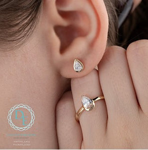 Pear Shaped Picture Frame Diamond Stud Earrings