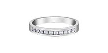 Load image into Gallery viewer, Silver ring with small diamonds on a white background
